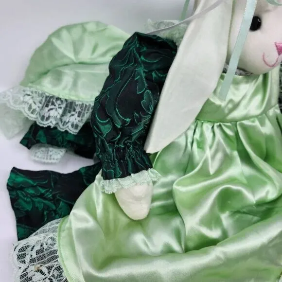 Handmade Bunny Rabbit Wearing Fancy Green‎ Dress with Pinafore &amp; Shoes 20 Inch