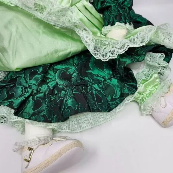Handmade Bunny Rabbit Wearing Fancy Green‎ Dress with Pinafore &amp; Shoes 20 Inch