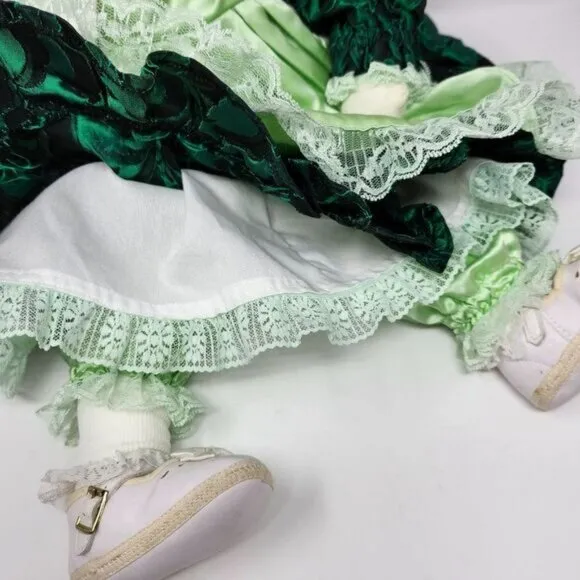 Handmade Bunny Rabbit Wearing Fancy Green‎ Dress with Pinafore &amp; Shoes 20 Inch
