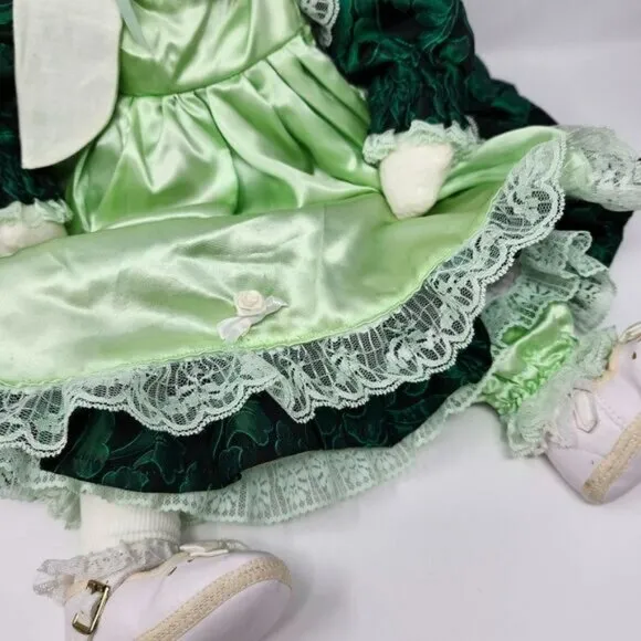 Handmade Bunny Rabbit Wearing Fancy Green‎ Dress with Pinafore &amp; Shoes 20 Inch