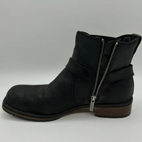 Harley-Davidson Boots Mens Size 10 Biker Black Leather Zip Buckle 94306