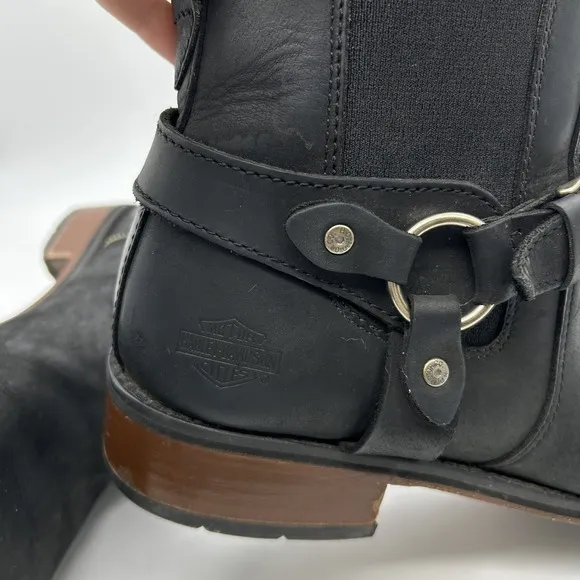 Harley-Davidson Boots Mens Size 10 Biker Black Leather Zip Buckle 94306