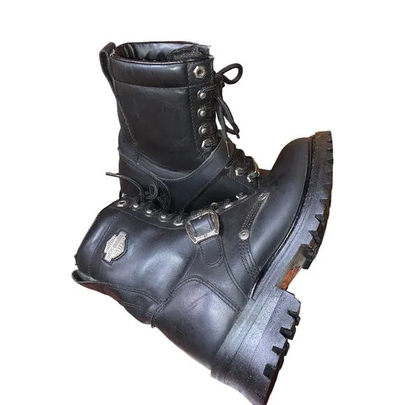 Harley Davidson Faded Glory Black Leather Moto Boots Vtg 1990s Style womens Sz 9