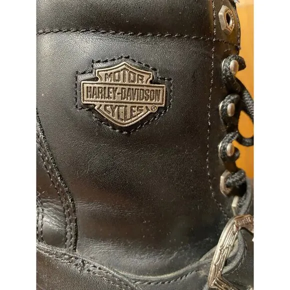 Harley Davidson Faded Glory Black Leather Moto Boots Vtg 1990s Style womens Sz 9