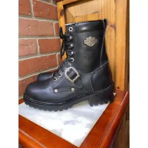 Harley Davidson Faded Glory Black Leather Moto Boots Vtg 1990s Style womens Sz 9