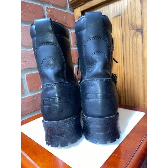 Harley Davidson Faded Glory Black Leather Moto Boots Vtg 1990s Style womens Sz 9