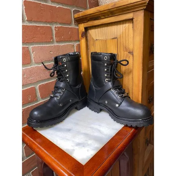 Harley Davidson Faded Glory Black Leather Moto Boots Vtg 1990s Style womens Sz 9