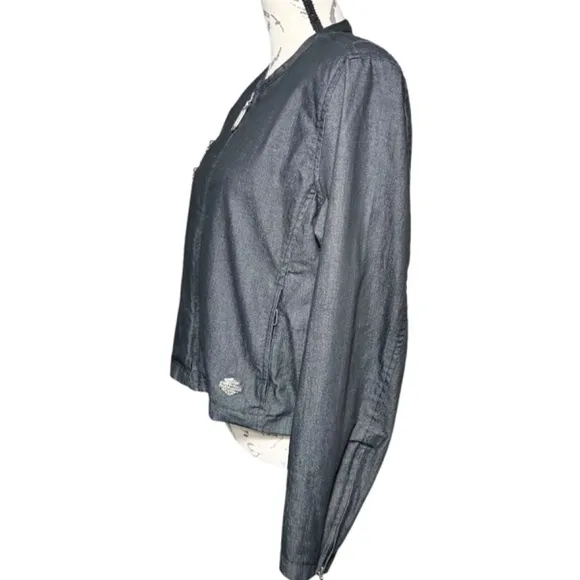 Harley-Davidson Vintage 2005 Moto Jacket Women’s Large Black Zip-Up Embroidered