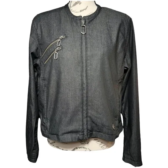 Harley-Davidson Vintage 2005 Moto Jacket Women’s Large Black Zip-Up Embroidered