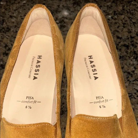 Hassia Mustard Suede Loafers with Gold Accent