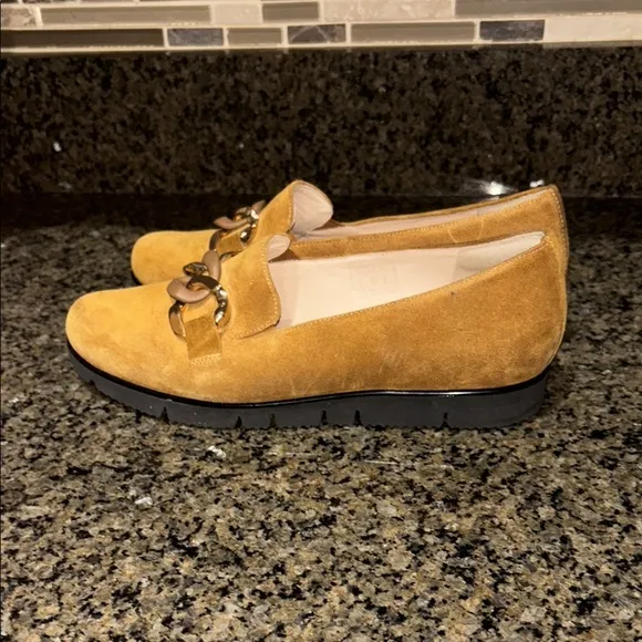 Hassia Mustard Suede Loafers with Gold Accent
