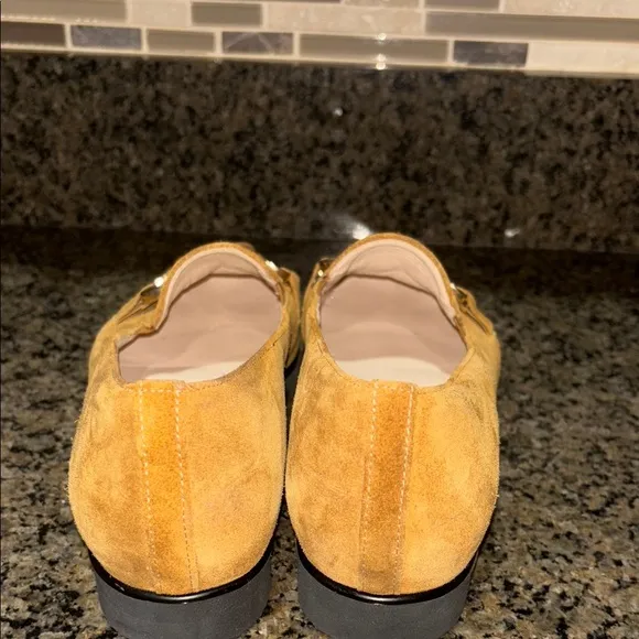 Hassia Mustard Suede Loafers with Gold Accent