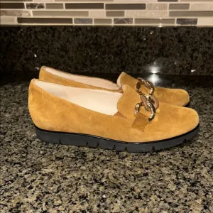 Hassia Mustard Suede Loafers with Gold Accent