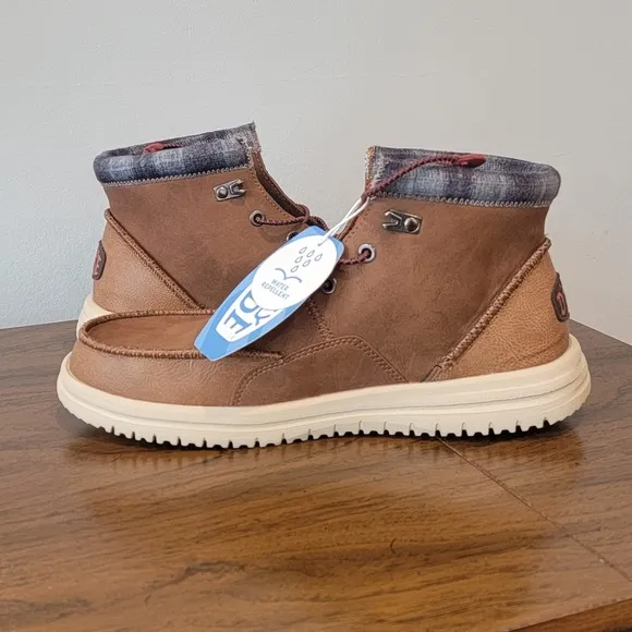 Hey Dude NWT Bradley Cognac Leather Waterproof Boot Comfort Shoes Mens Size 10