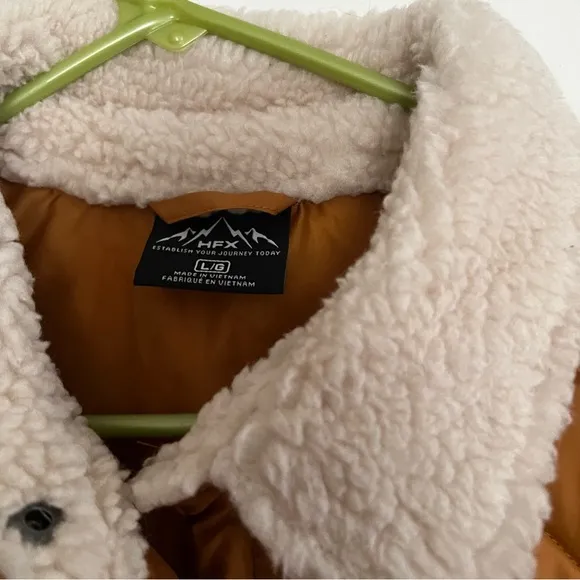 hfx Quilted Jacket  Faux Sherpa Collar Snap Front  NWT Lg 12-14