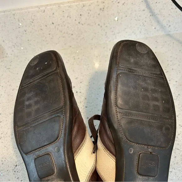 Hugo Boss Brown Tan Leather Sneakers Casual Lace Up Shoes​​