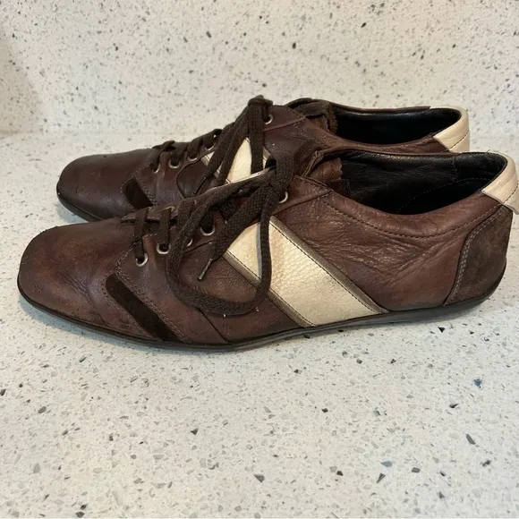 Hugo Boss Brown Tan Leather Sneakers Casual Lace Up Shoes​​