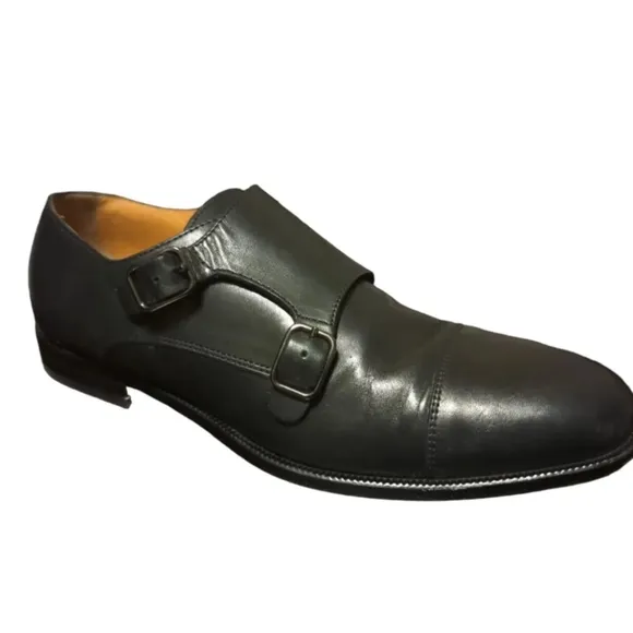 Hugo Boss Men's Double Monk Strap Loafers Leather Dress Shoes Black Size…