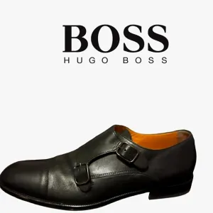 Hugo Boss Men's Double Monk Strap Loafers Leather Dress Shoes Black Size…