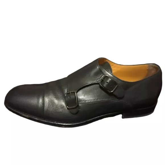 Hugo Boss Men's Double Monk Strap Loafers Leather Dress Shoes Black Size…