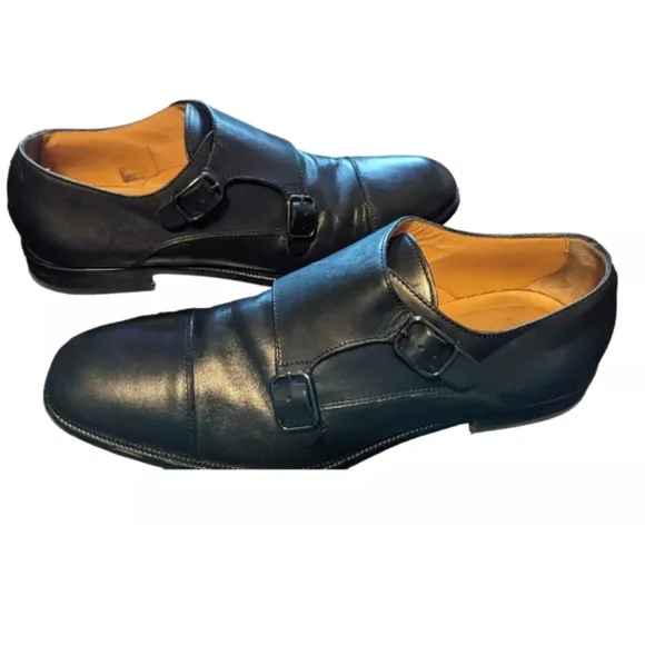 Hugo Boss Men's Double Monk Strap Loafers Leather Dress Shoes Black Size…