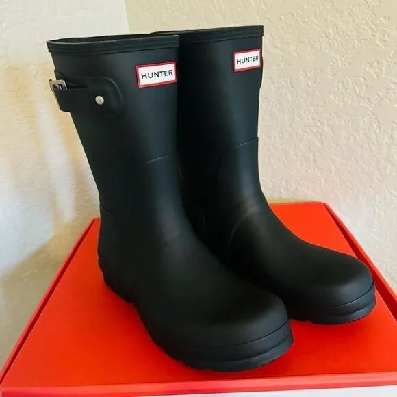 HUNTER Original Short Waterproof Rain Boot, Rubber Black, Sizes 9 - 13, NWT