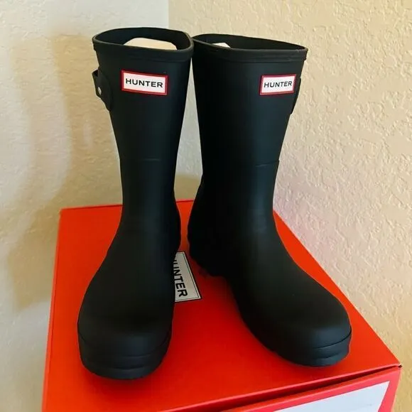 HUNTER Original Short Waterproof Rain Boot, Rubber Black, Sizes 9 - 13, NWT