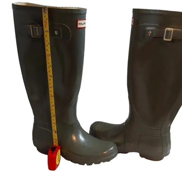 HUNTER ORIGINAL TALL RAIN BOOTS IN GLOSS GRAY -W23616  SIZE 6M NWOT