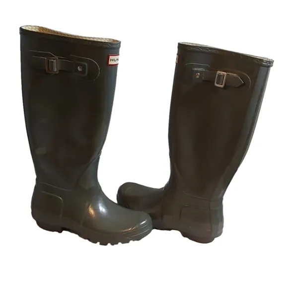 HUNTER ORIGINAL TALL RAIN BOOTS IN GLOSS GRAY -W23616  SIZE 6M NWOT