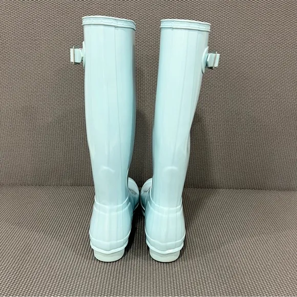 Hunter Original Tall Welly Glossy Powder Blue Rubber Rain Boots Womens Size 7