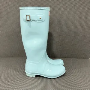 Hunter Original Tall Welly Glossy Powder Blue Rubber Rain Boots Womens Size 7