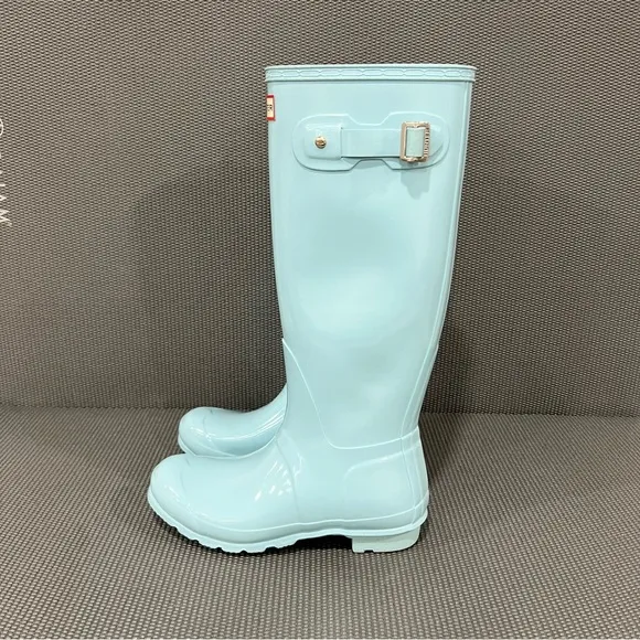 Hunter Original Tall Welly Glossy Powder Blue Rubber Rain Boots Womens Size 7