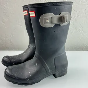 Hunter Rain Boots Original Tour Short Water Rubber Solid‎ Black Gray Buckle