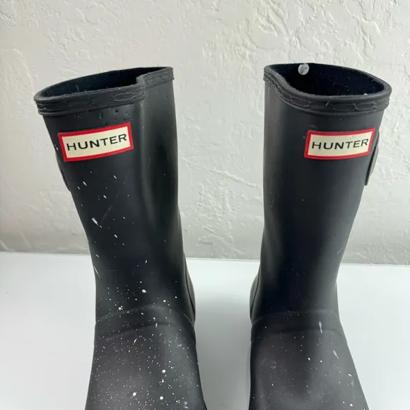 Hunter Rain Boots Original Tour Short Water Rubber Solid‎ Black Gray Buckle