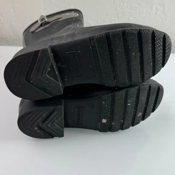 Hunter Rain Boots Original Tour Short Water Rubber Solid‎ Black Gray Buckle