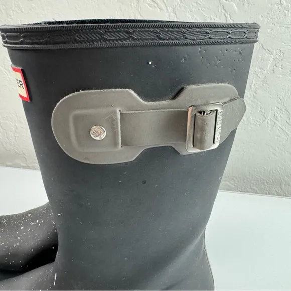 Hunter Rain Boots Original Tour Short Water Rubber Solid‎ Black Gray Buckle