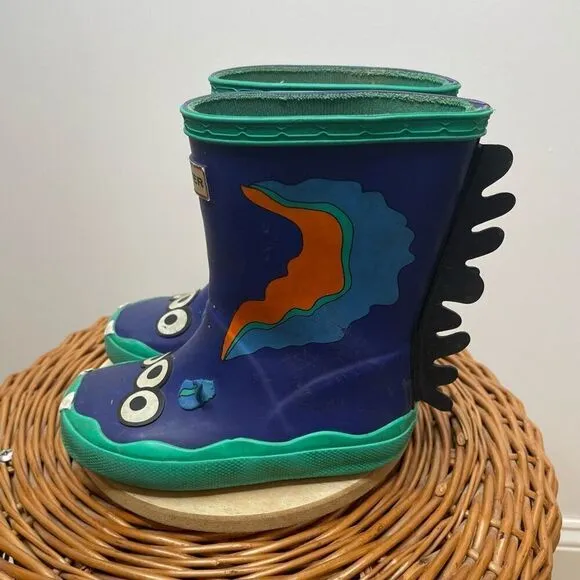 Hunter Sea Monster Rain Boots Blue Alien Blue Slip On Rubber Outdoor Kids Boy 8