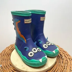 Hunter Sea Monster Rain Boots Blue Alien Blue Slip On Rubber Outdoor Kids Boy 8