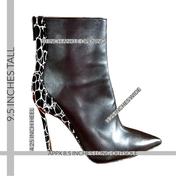 IDENTITA BLACK &amp; WHITE ANIMAL PRINT BACK &quot;CANDICE&quot; STILETTO HEEL BOOTS (37)