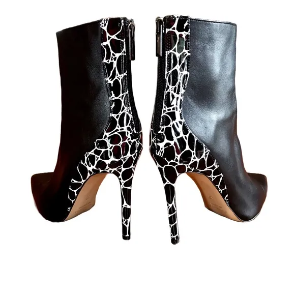 IDENTITA BLACK &amp; WHITE ANIMAL PRINT BACK &quot;CANDICE&quot; STILETTO HEEL BOOTS (37)