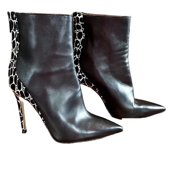 IDENTITA BLACK &amp; WHITE ANIMAL PRINT BACK &quot;CANDICE&quot; STILETTO HEEL BOOTS (37)