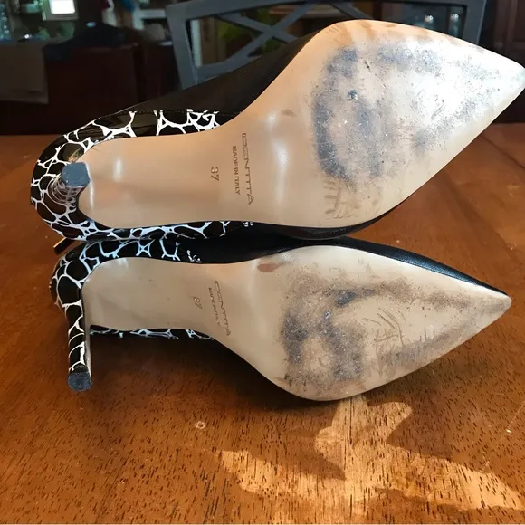 IDENTITA BLACK &amp; WHITE ANIMAL PRINT BACK &quot;CANDICE&quot; STILETTO HEEL BOOTS (37)