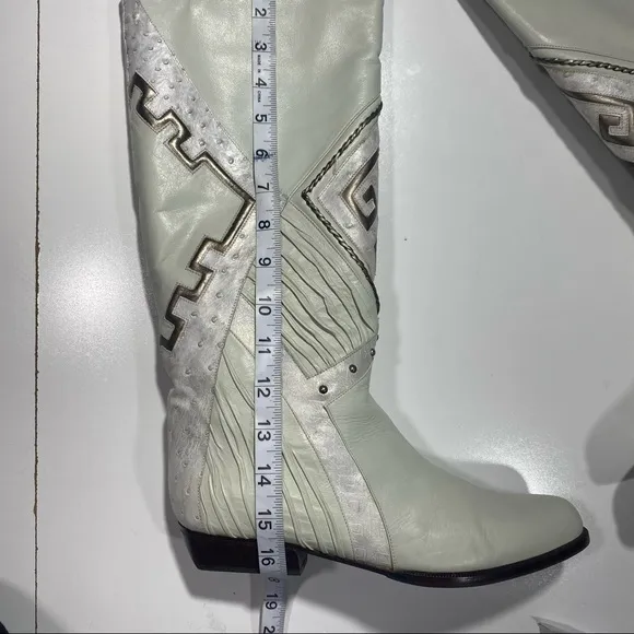 I.magnin Design Studio Leather Vintage White Embroidered Studs Boots NIB 8.5-9