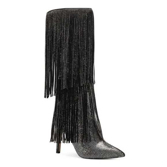 INC Womens Black Slip Resitant Fringed Ishani Pointed Toe Block Heel Boots 8 M