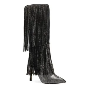 INC Womens Black Slip Resitant Fringed Ishani Pointed Toe Block Heel Boots 8 M