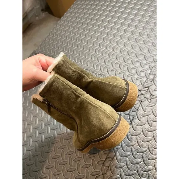 Italeau‎ Waterproof Fiorella Shearling Booties Dark Green Shoes Size 8