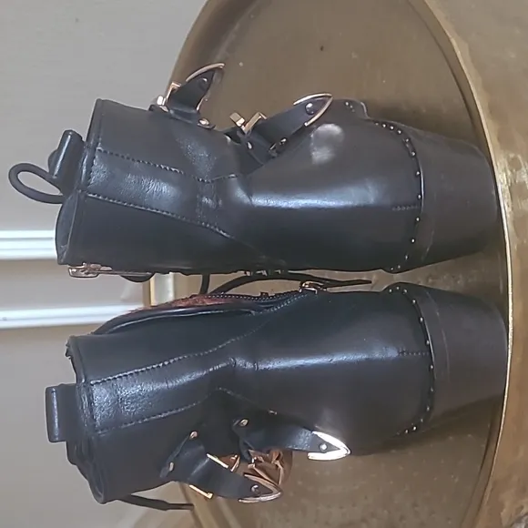 Ivy Kirzhner Steampunk Studded Ankle Boots Leopard Pointed Booties Sz 37/US 6.5