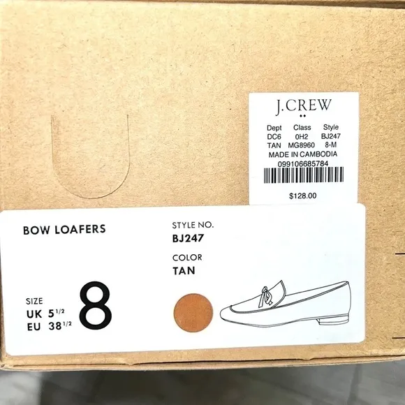 J. Crew Factory Women’s Tan Bow Loafers Size 8 NWT/NIB