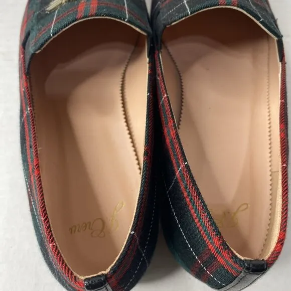 J crew Janie Tartan Plaid Pearl Embellished Loafers Sz 10 Shoes NEW Red Green