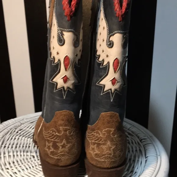JB Dillon Morning Glory Woman’s Cowboy Boot Square Toe Genuine Leather Size 7B